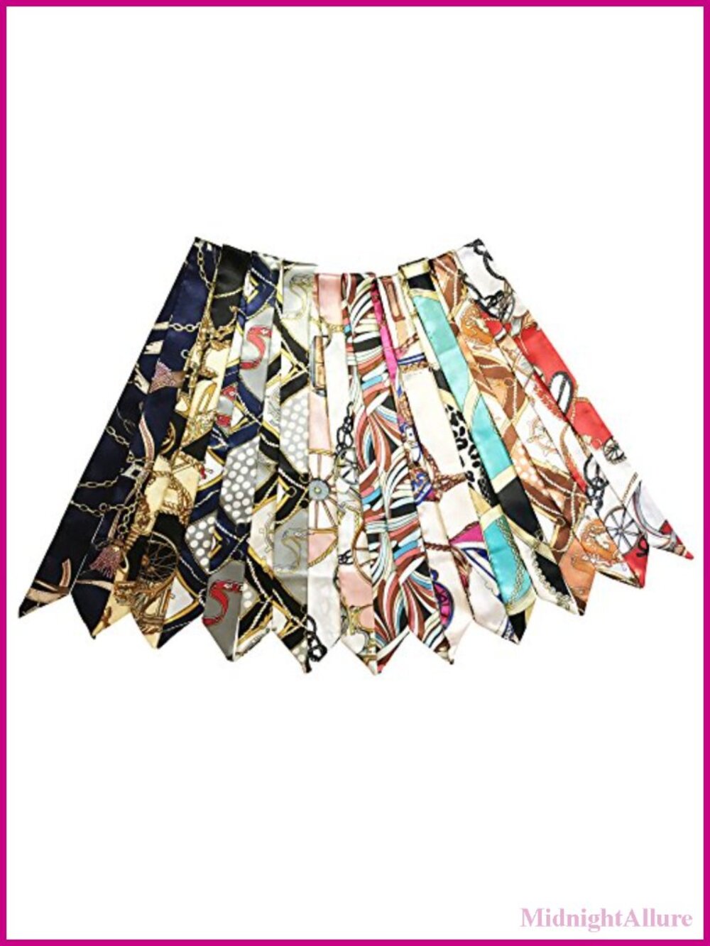 10 Pack Silk Fashion Scarf Ribbon Set for Handbag Handle Hair Band Neck Scarf